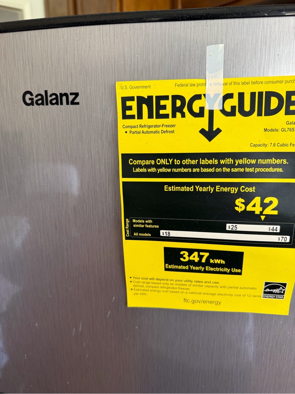 Galanz 7.6 cu ft Compact Refrigerator - Stainless Steel GL76S1E